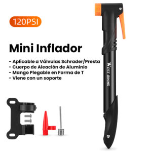 Inflador Bicicleta Manual West Biking 120PSI Mini Portátil Aluminio