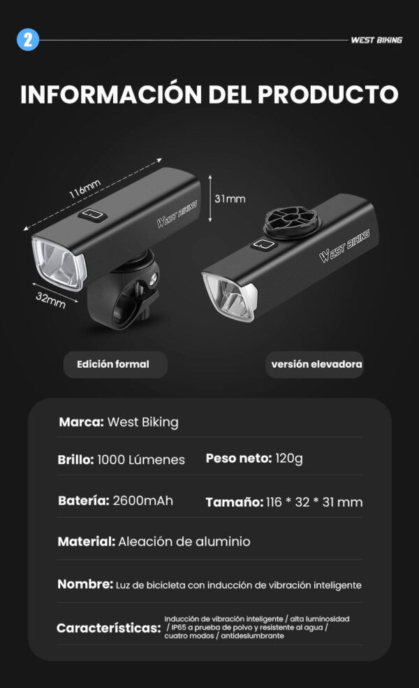 Luz bicicleta delanera inteligente
